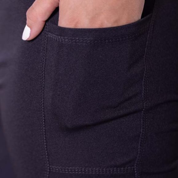 High-Waisted & Mash Panel & Rhinestoned Leggings with Side Pockets Black - Picture 2 of 7